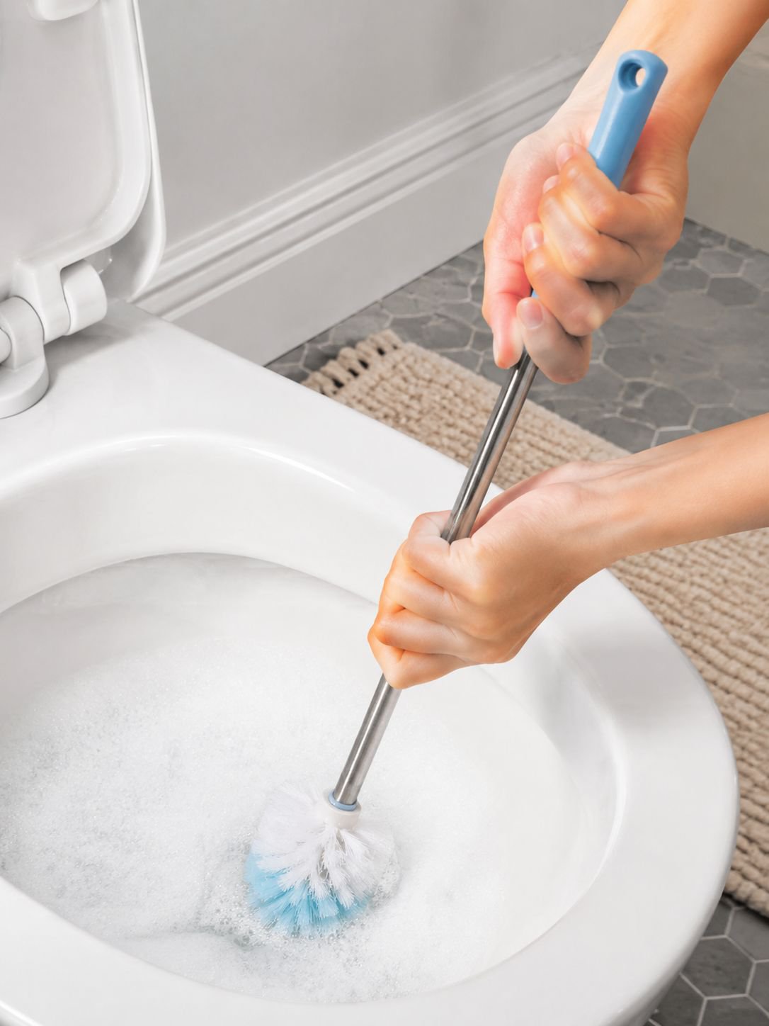 Easy to use long handle toilet cleaning brush