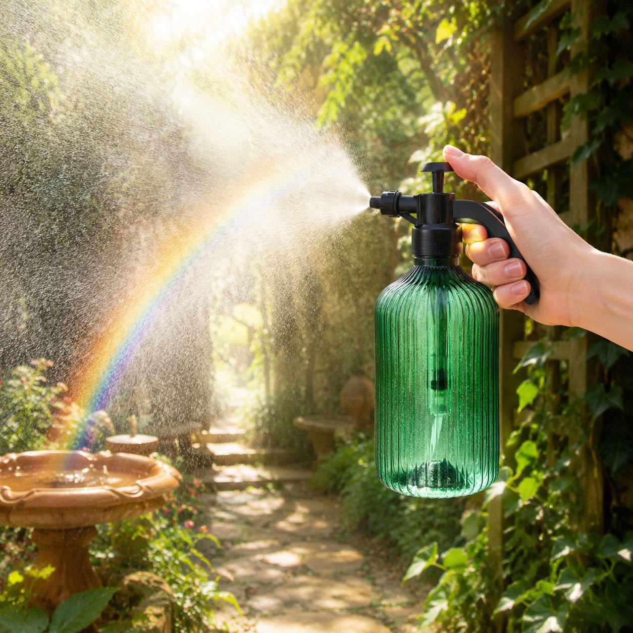 Pressure spray kettle being used for outdoor cleaning