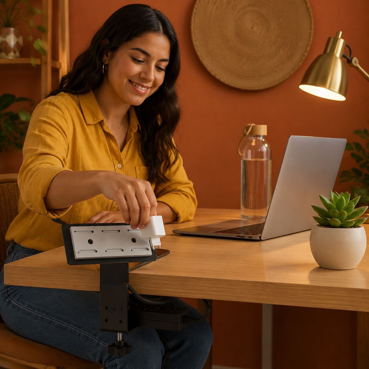 Estante de almacenamiento multifuncional bajo escritorio para gestión de cables