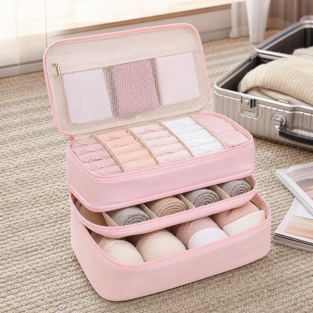 Drawer-Style 4-in-1 Underwear and Sock Divider Storage Bag in a closet drawer