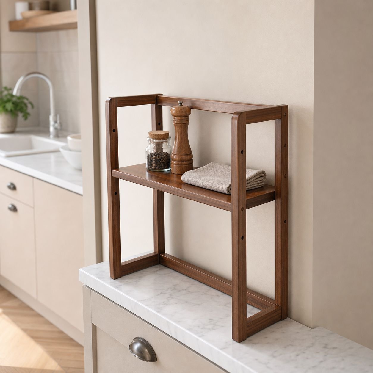 Solid Wood Adjustable Desktop Storage Shelf, Home Display Organizer