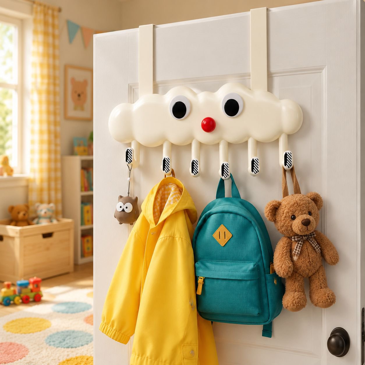 Durable door hook supporting heavy backpacks and jackets