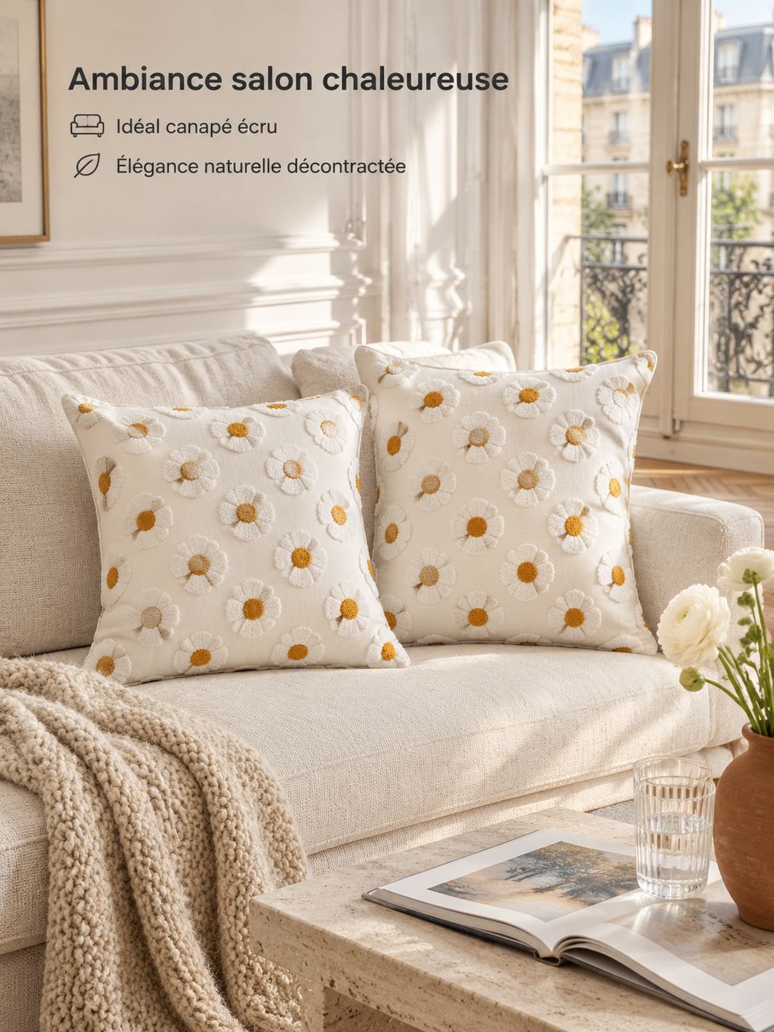taie d'oreiller brodée de fleurs
