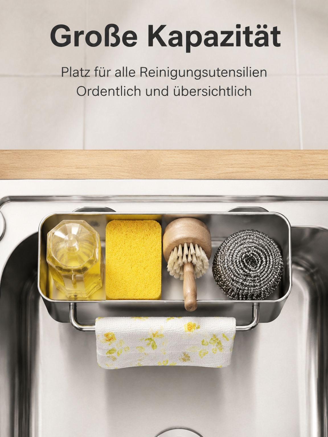 Abtropffunktion des Spültuchhalters – hält Ihre Küche sauber und ordentlich