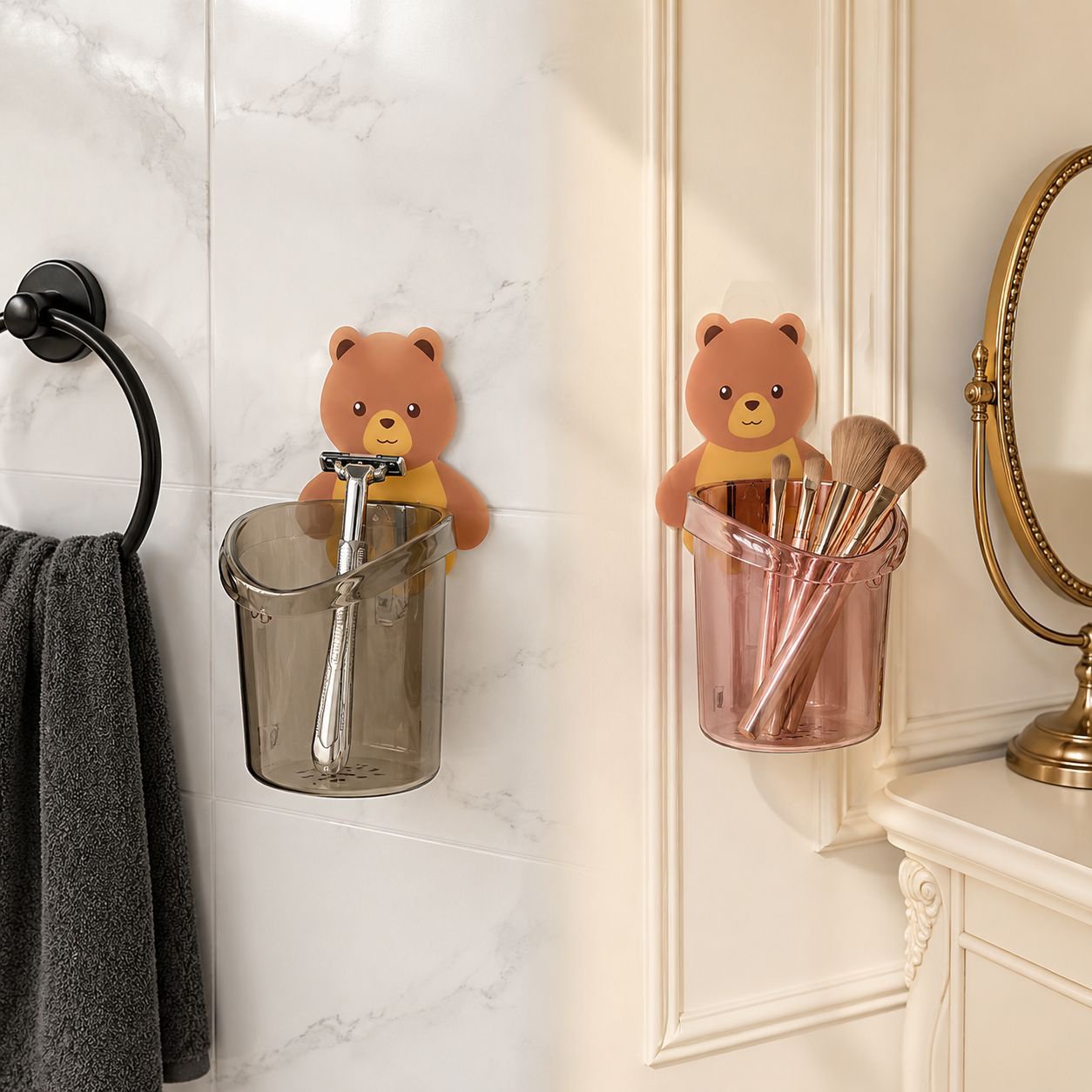 Étagère murale de salle de bain sans perçage pour brosses à dents et rangement