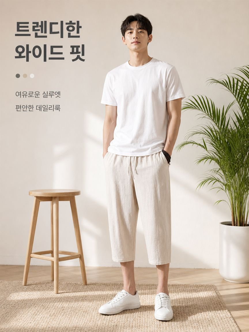 여름 남성용 면마 7부 바지 일본 스타일 루즈핏 캐주얼 팬츠