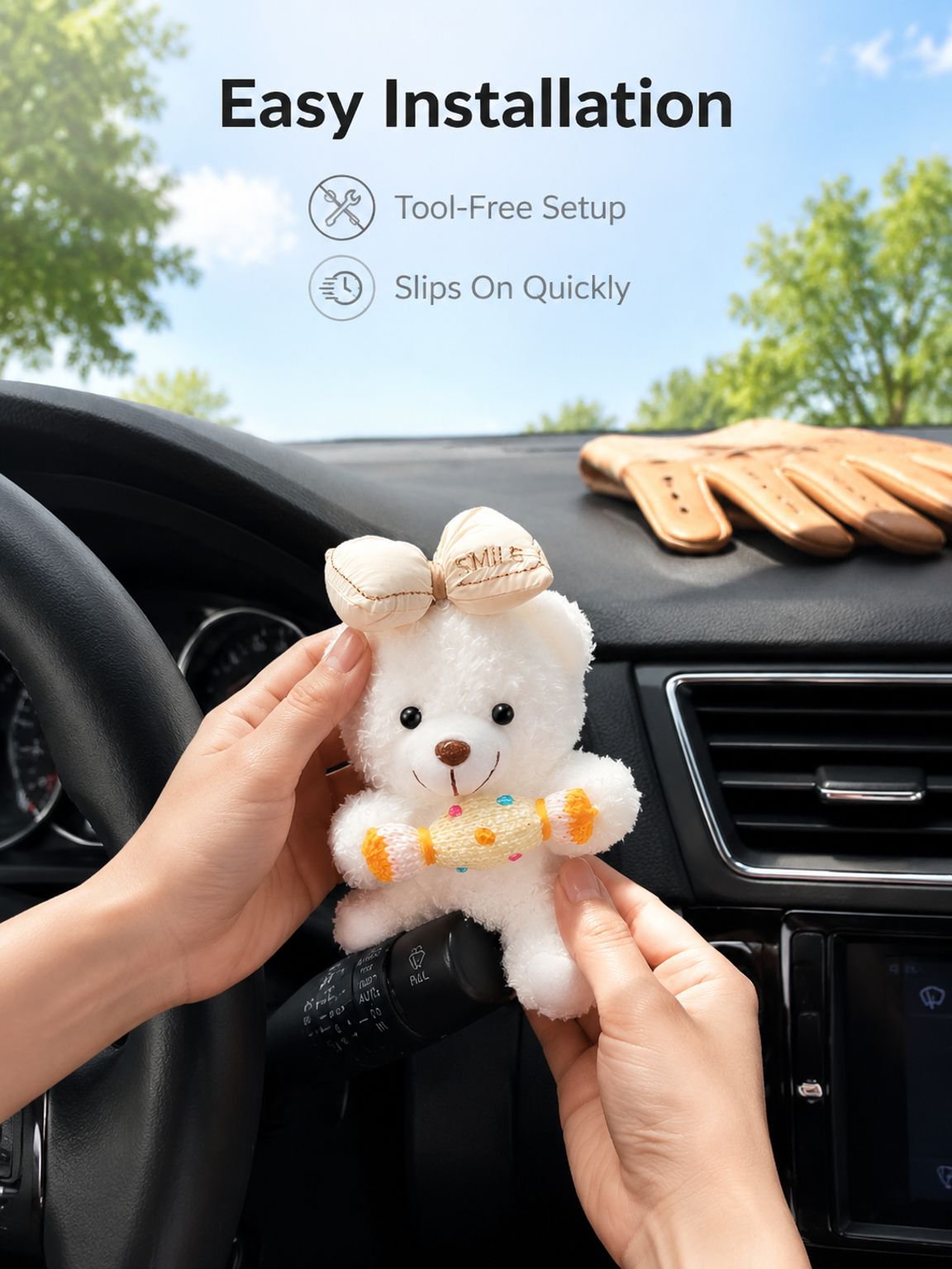 Cute Bear Gear Shift & Wiper Lever Decor Car Interior Goddess Style