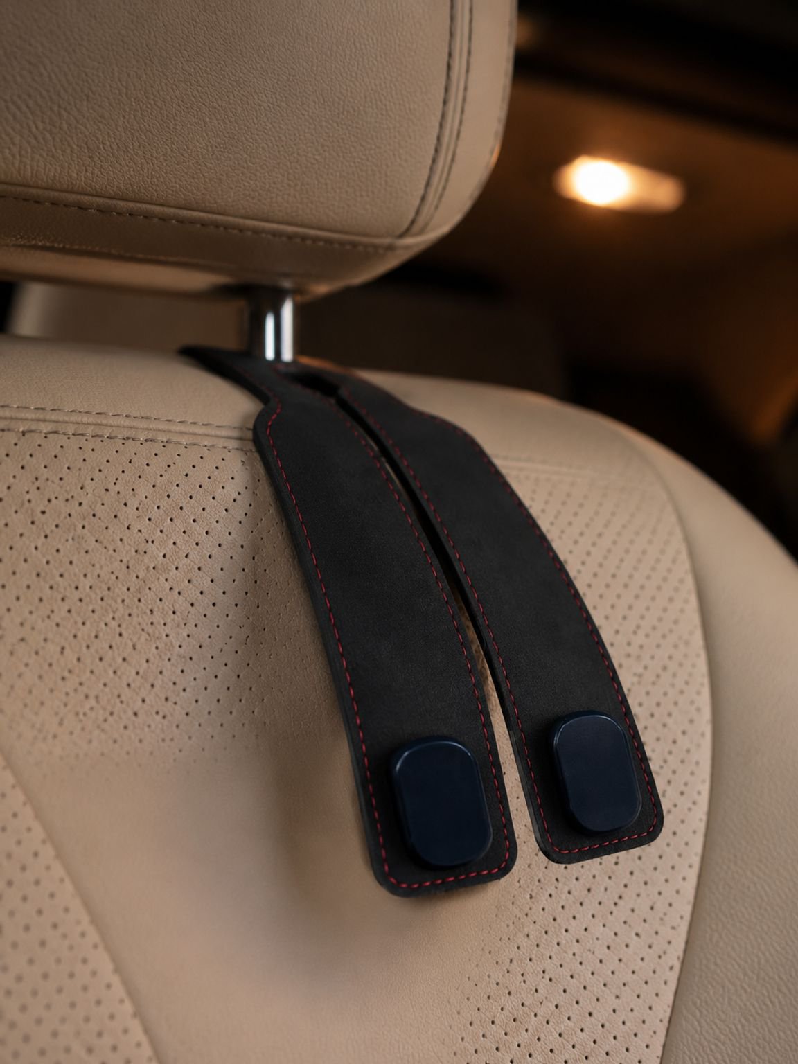 Compact seat back hook organizer for vehicle interior storage