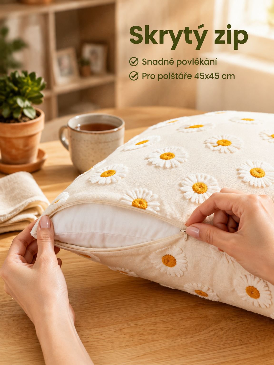 Květinový vyšívaný povlak na polštář