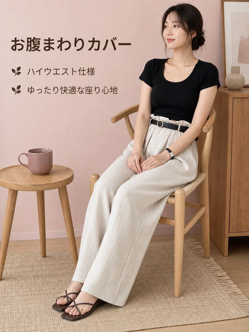 ゆったり感のあるドレープストレートワイドパンツ レディース