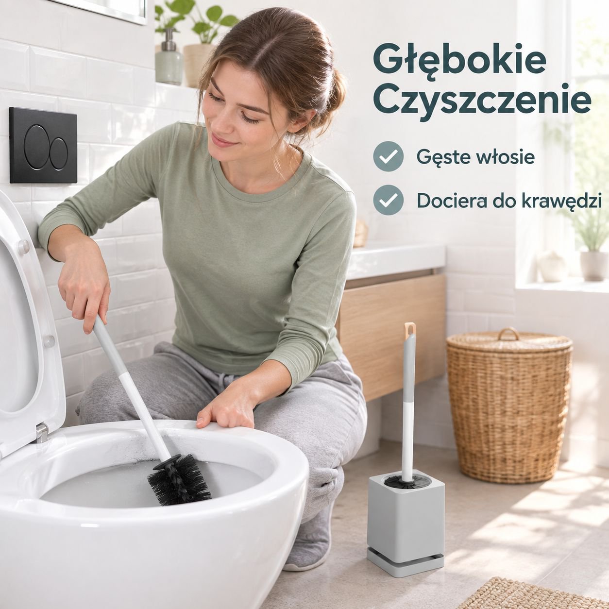 Zestaw szczotki toaletowej z pojemnikiem (montaż ścienny lub wersja stojąca, bez wiercenia)