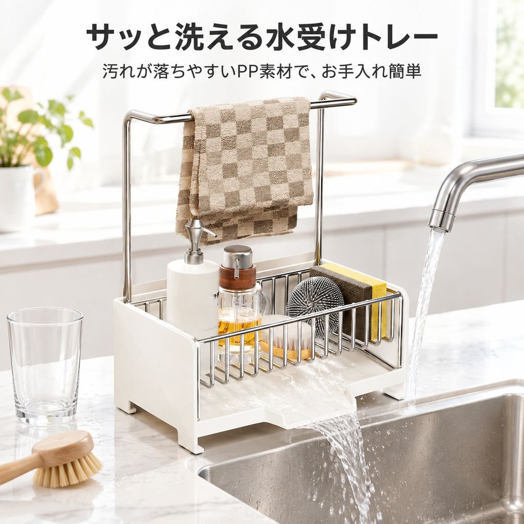 キッチンステンレスふきん水切り・スポンジ収納ラック 多機能整理ラック