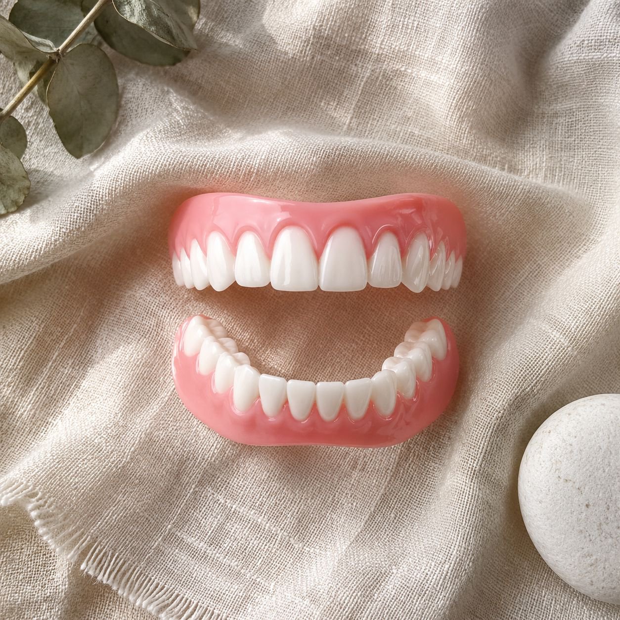 Before and after smile with denture cosmetic kit