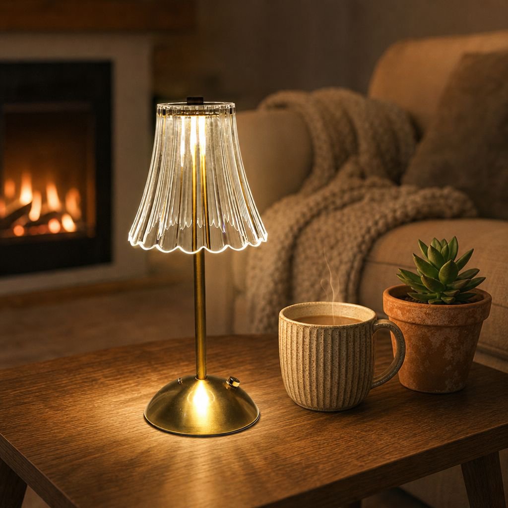 Close-up of crystal retro LED lamp with touch control