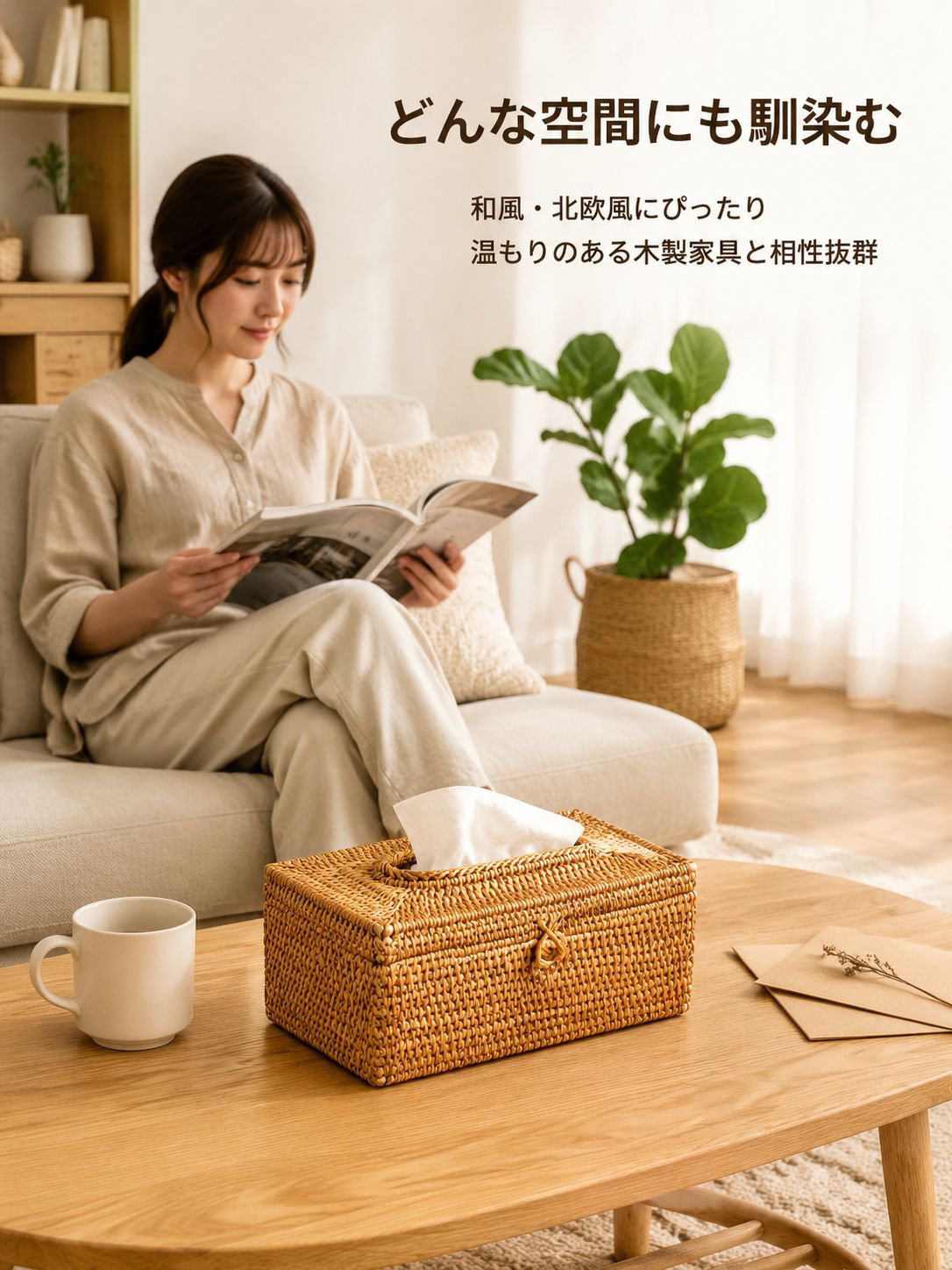手作りの籐製ティッシュボックス