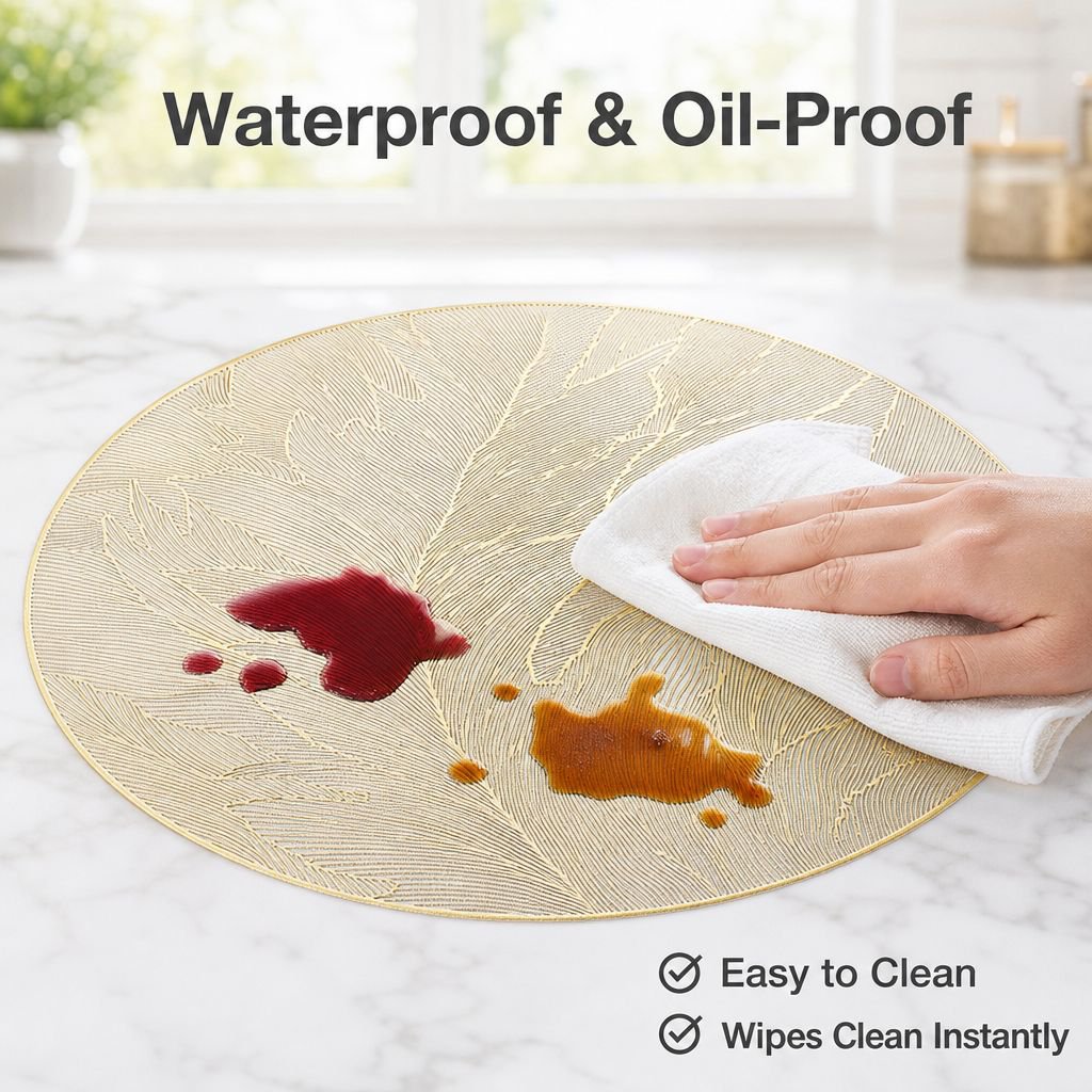 Light Luxury Feather Placemat Waterproof Oil-proof PVC Material Gold Stamped Vase Mat
