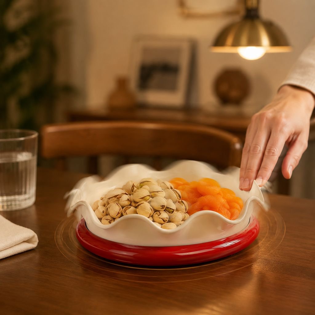 Rotating fruit tray for home living room, a luxurious and sophisticated snack and dried fruit tray/t