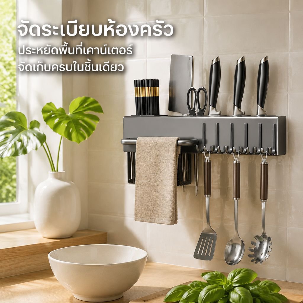 ที่วางมีดสแตนเลสในครัว ไม่ต้องเจาะผนัง