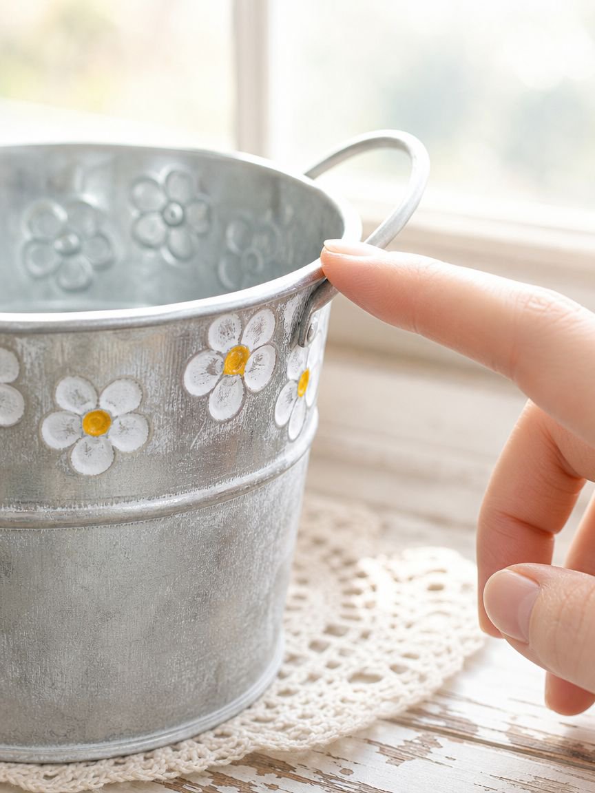 Rustic metal flower pot for home and garden