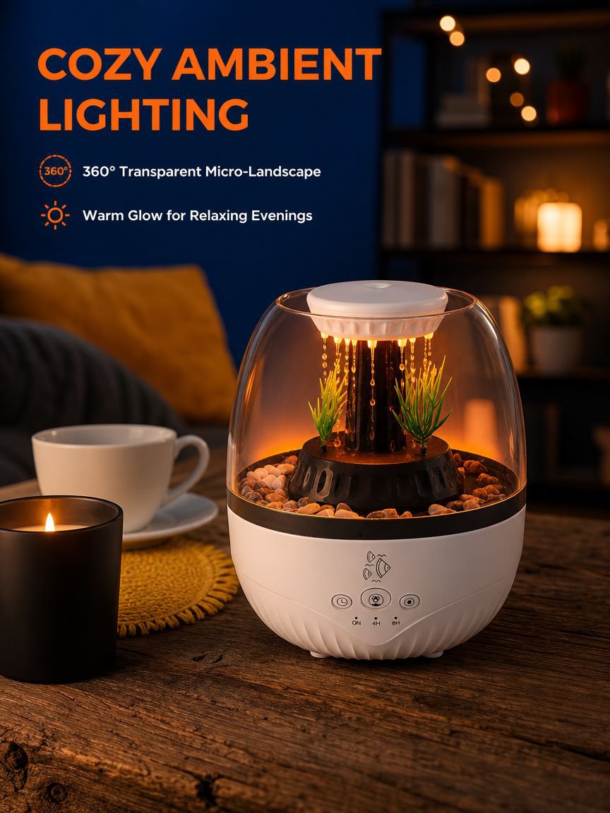 Ultrasonic humidifier for bedroom providing relaxing atmosphere