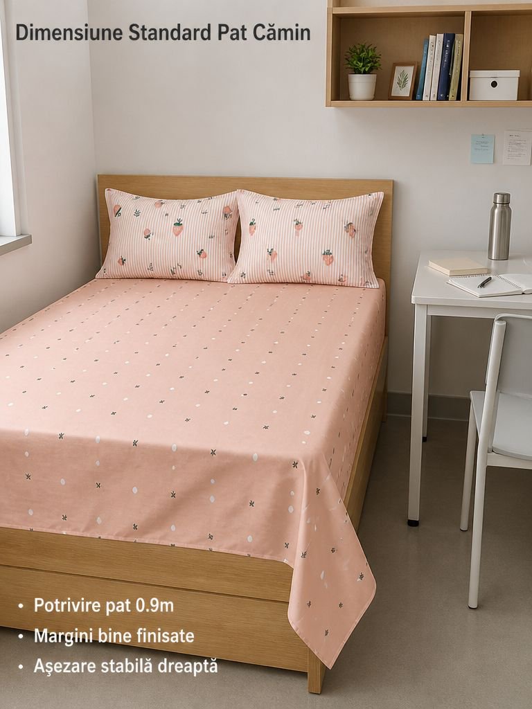 Set de 3 piese din bumbac pur pentru pat de cămin studențesc