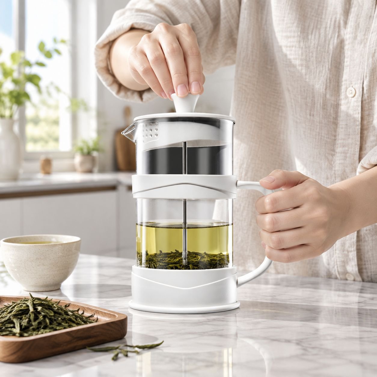 Tasse à thé en verre transparent avec filtre à pression