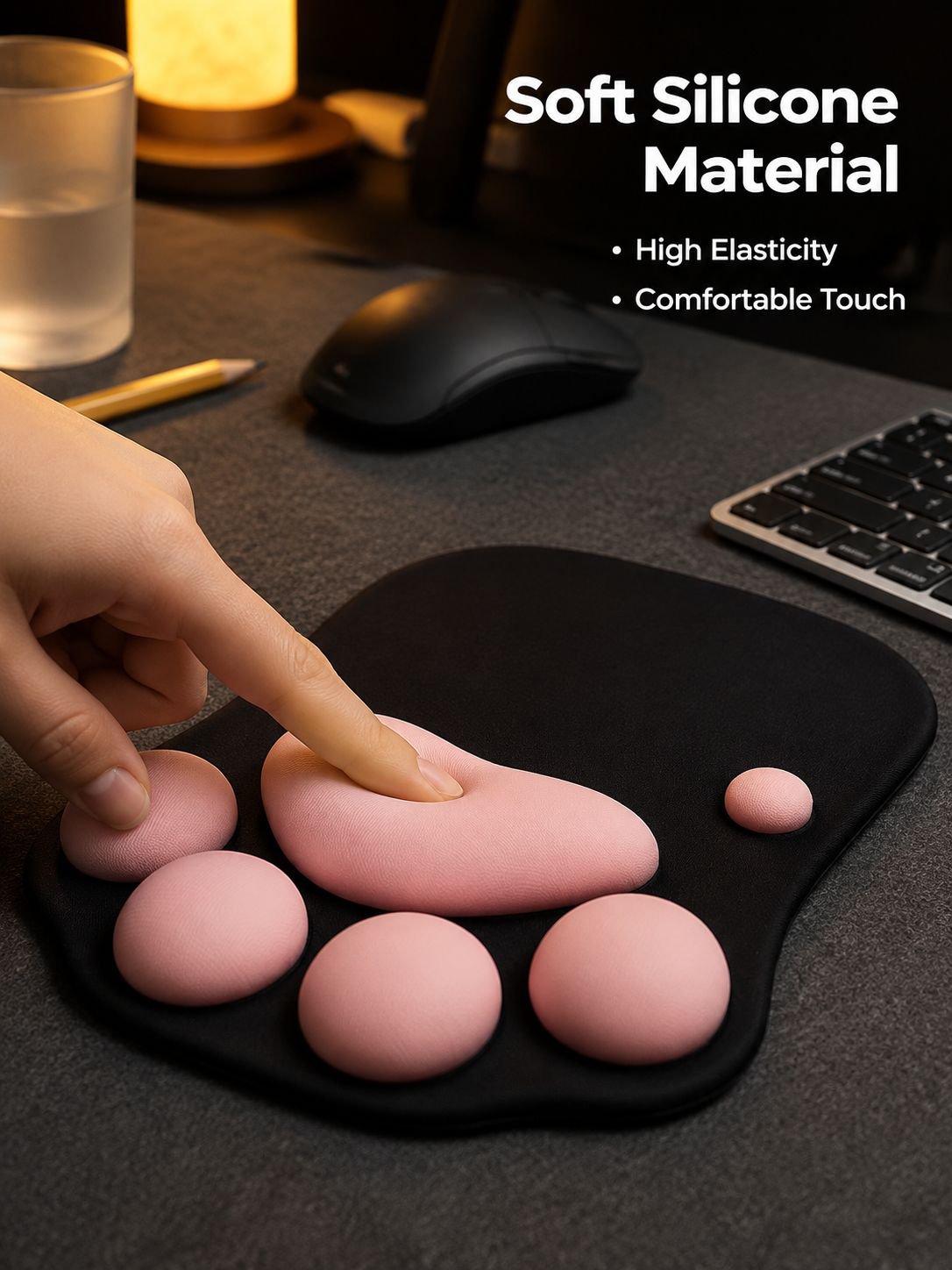 Cute and personalized silicone wrist rest mouse pad with cat paw design for computer laptops.