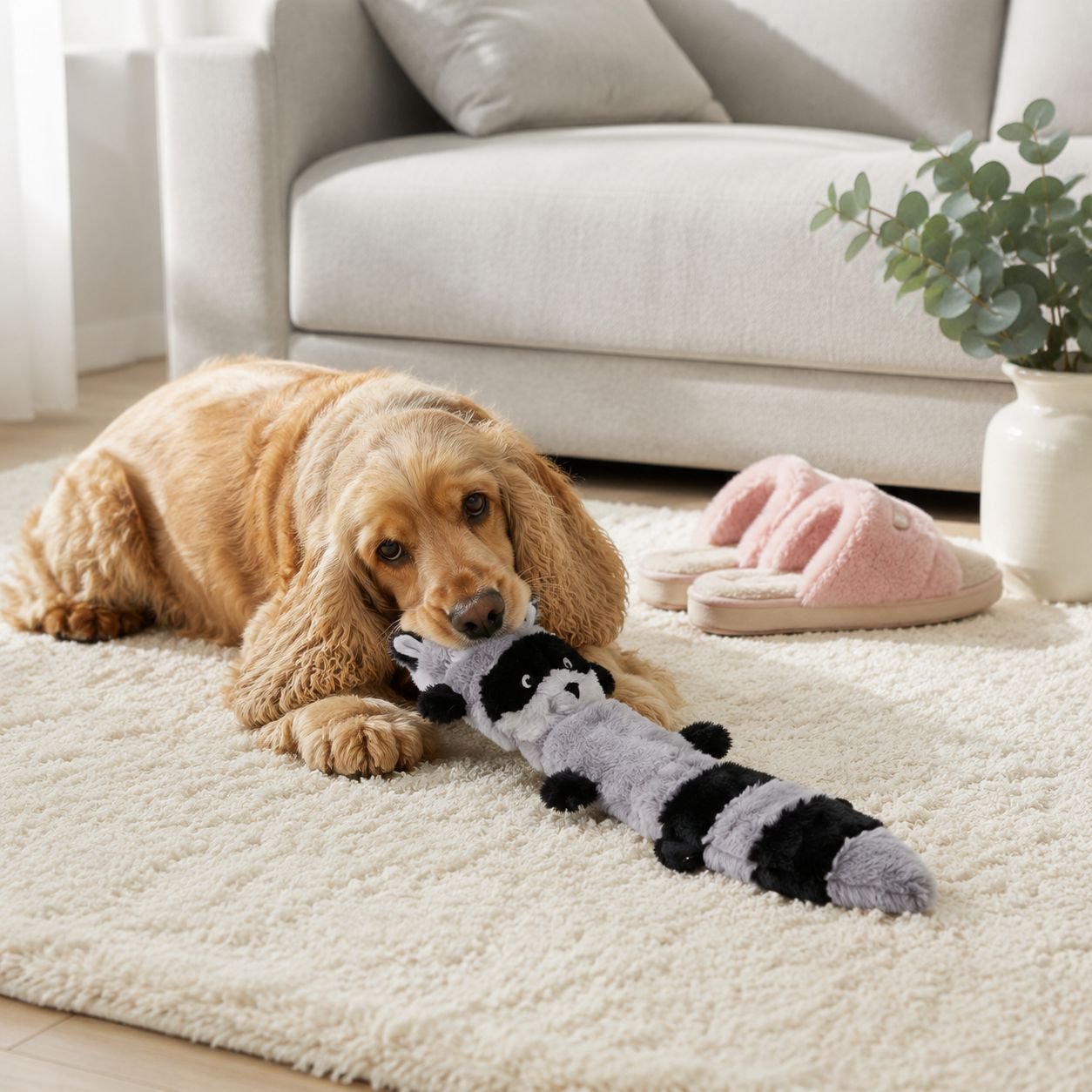 Plush toys with durable, chewable, and teeth-cleaning properties for dogs.