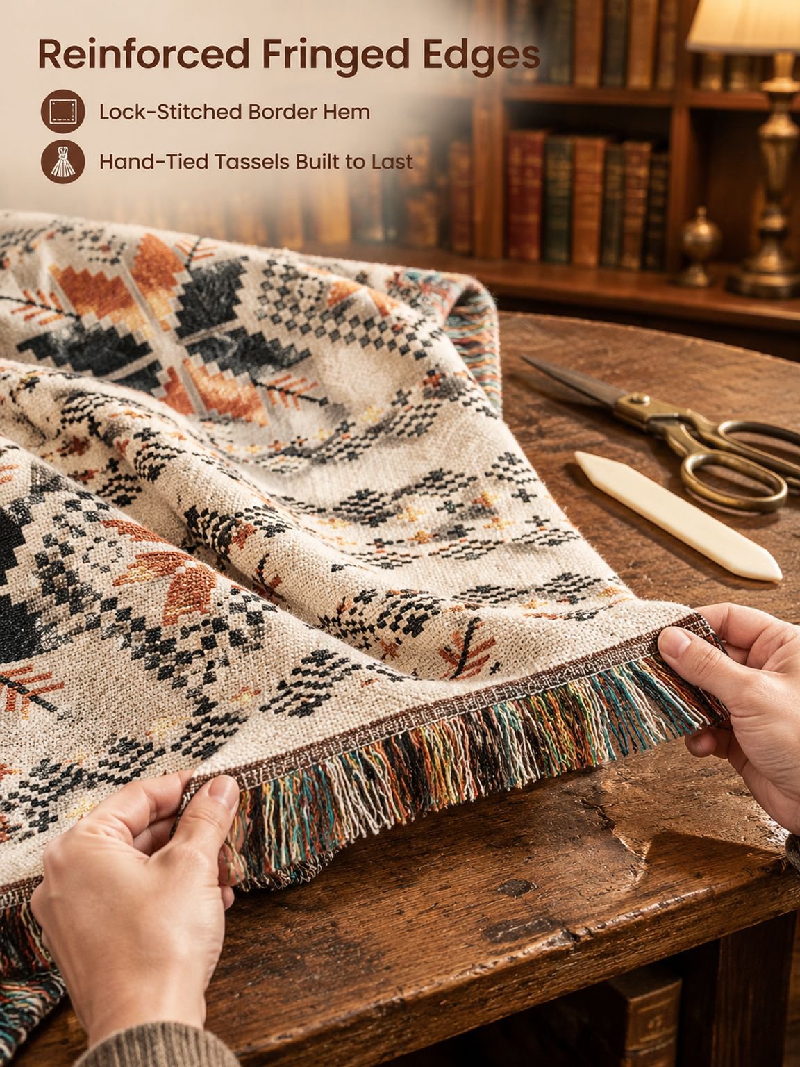 Vintage-style couch cover displayed on a sofa
