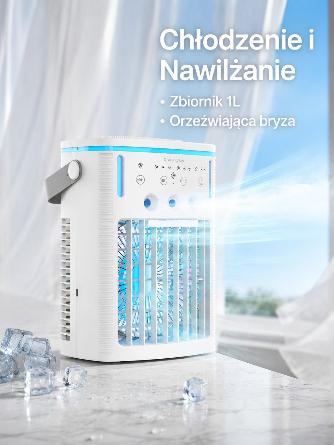 Domowy wentylator chłodzący z 1-litrowym zbiornikiem, chłodzenie i nawilżanie do sypialni