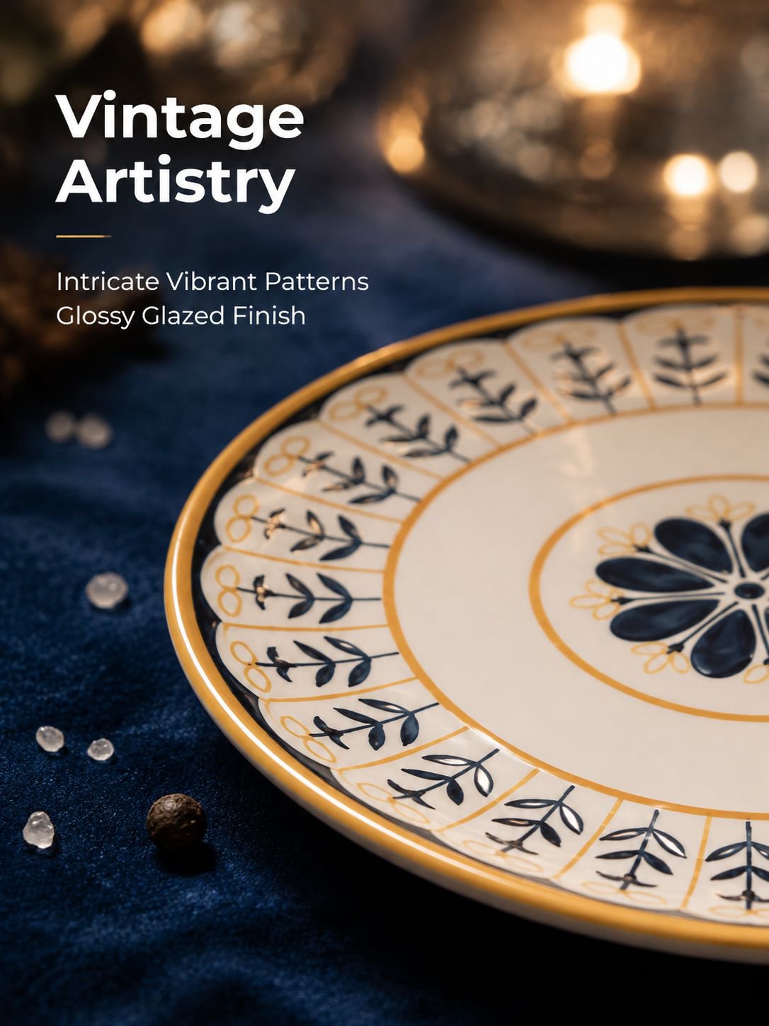 Patterned Pottery Bowl and Plate Set