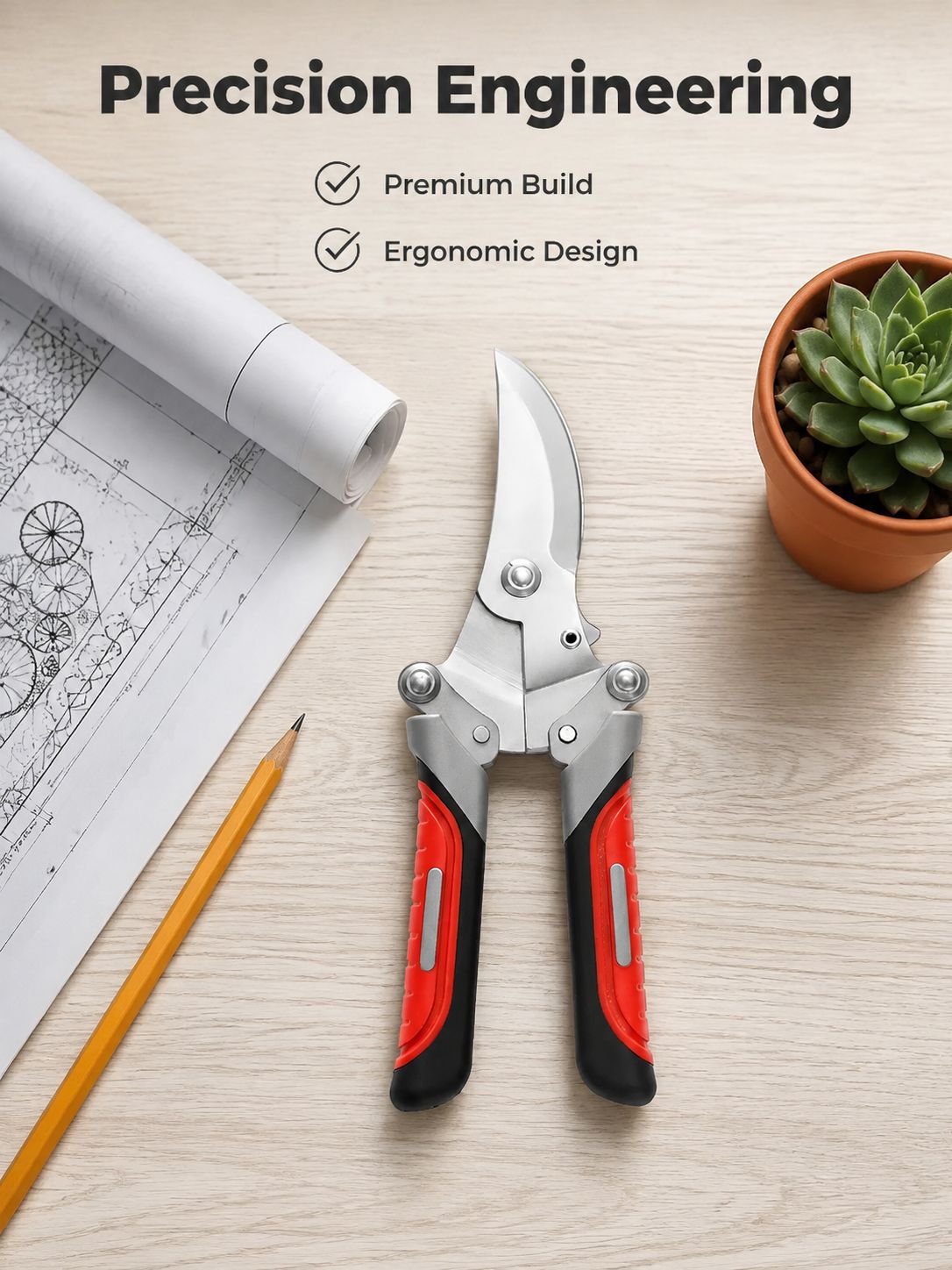 Modern minimalist pruning shears for trees and shrubs