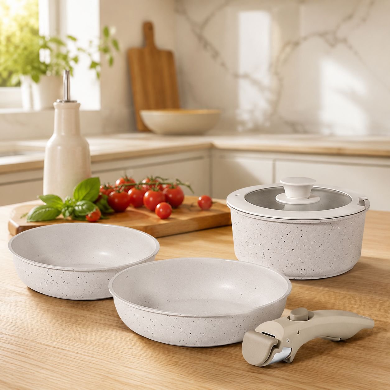 Removable Maifan Stone Flat Bottom Wok Set Suitable for Home Induction Cookware Set