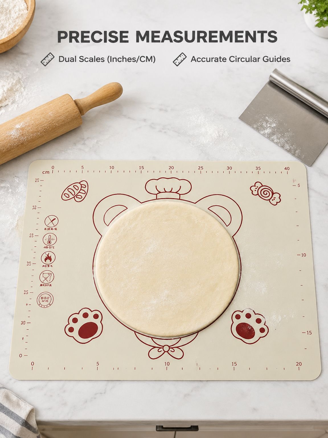 Heat-resistant kitchen mat for dough preparation