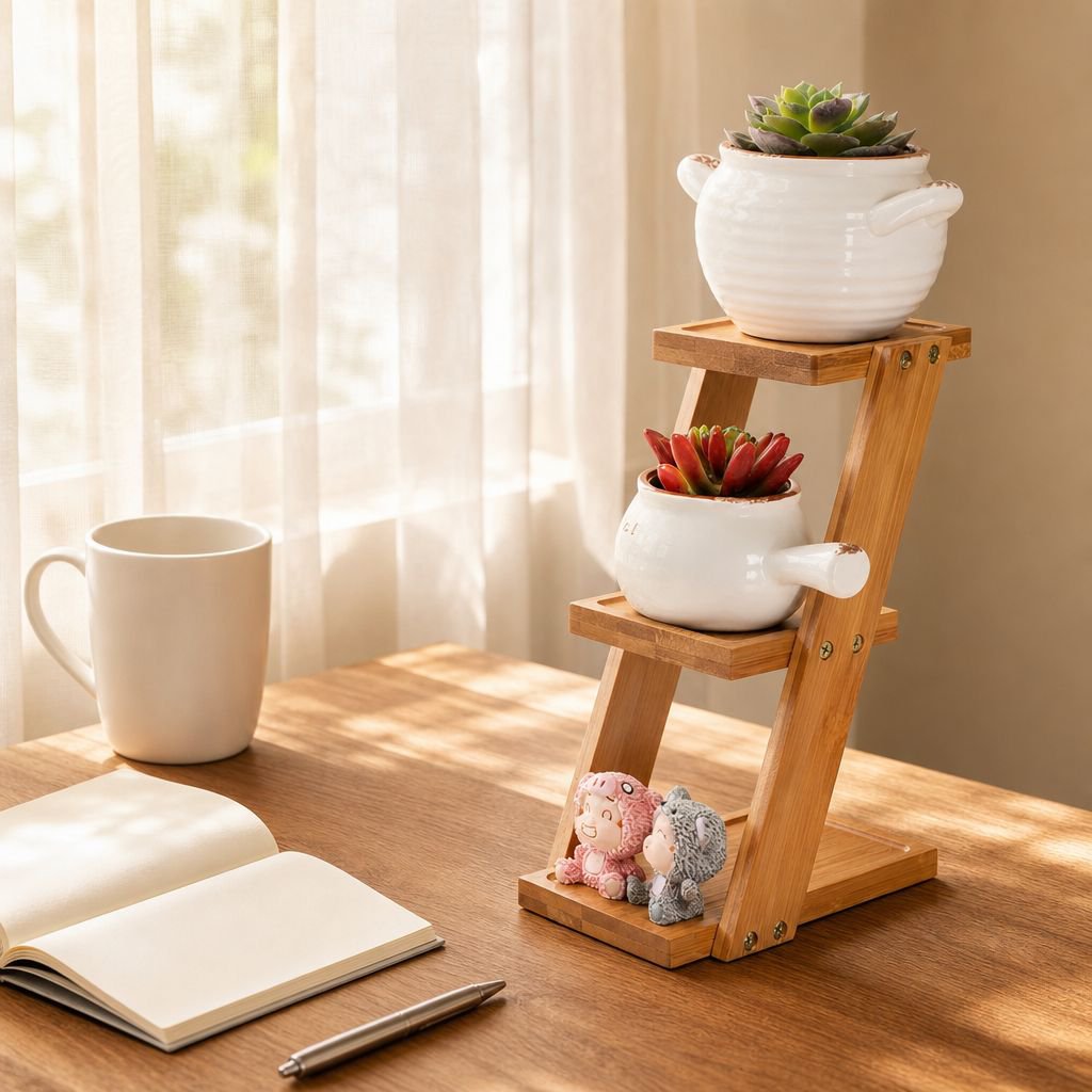 Mini Bamboo Flower Stand, Small Desktop Plant Display