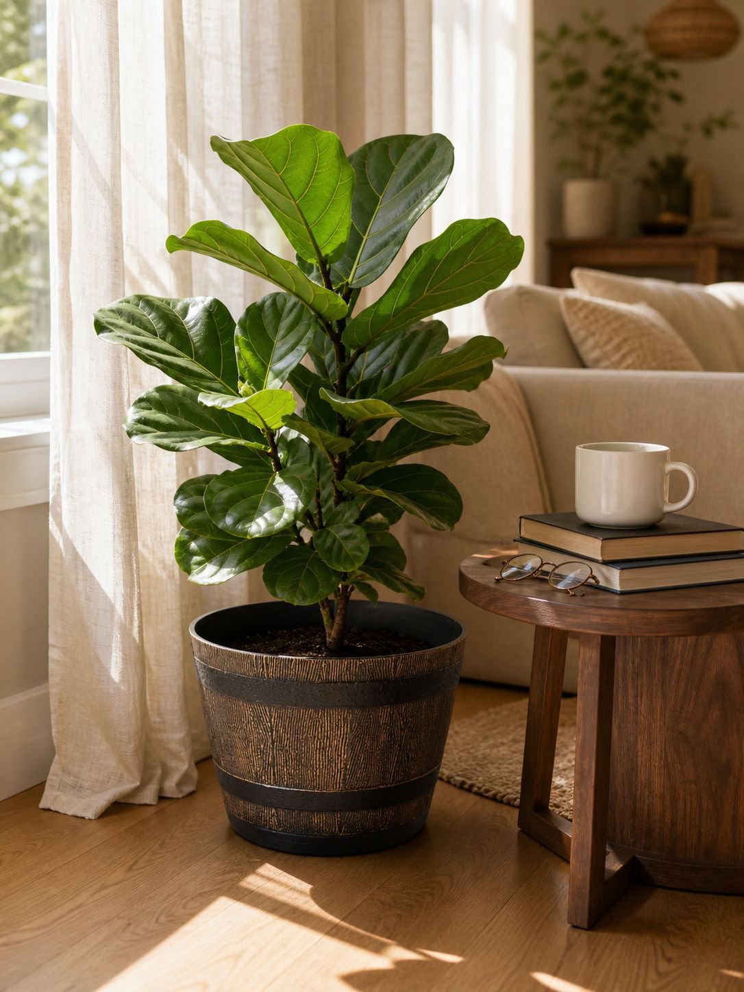 Eco-friendly plastic wooden barrel flower pot