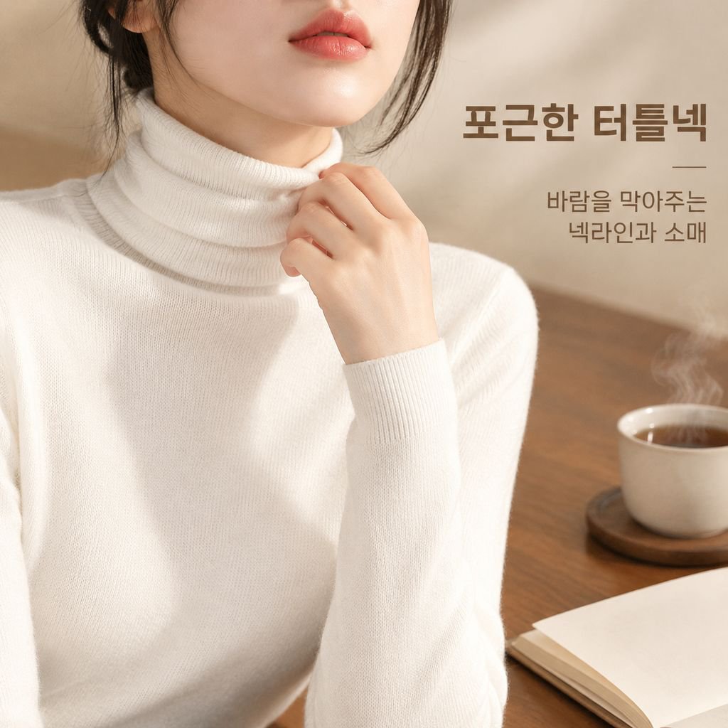 가을겨울 여성 화이트 루즈 터틀넥 슬림핏 긴팔 니트 티셔츠 이너