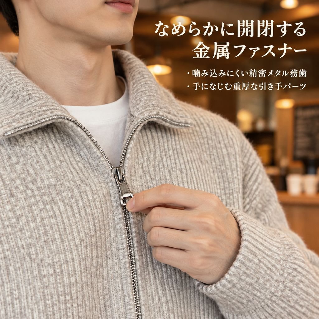 スタンドカラー ジップアップ ニットカーディガン メンズ 厚手 無地 ゆったり ハイネック セーター