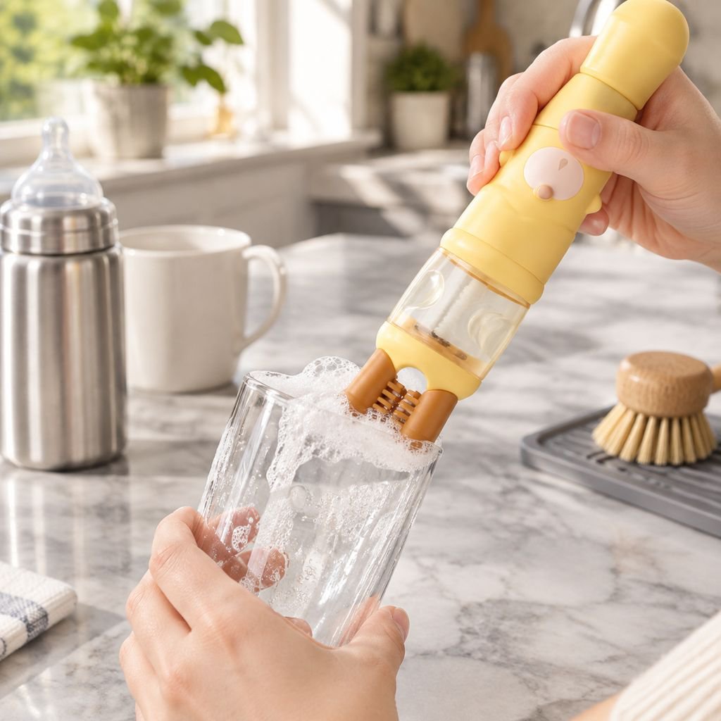 Complete baby bottle cleaning set with 5 multifunctional tools