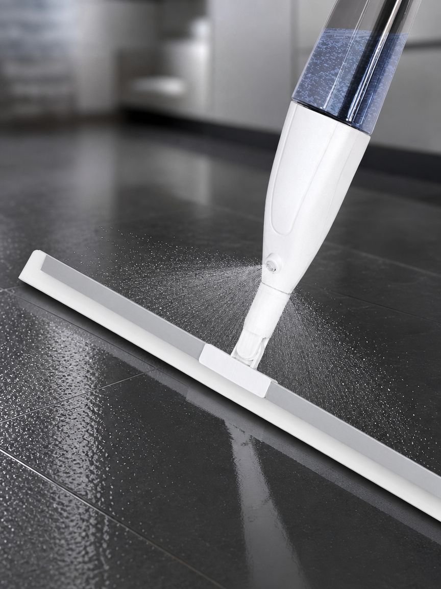 Bathroom floor cleaner tool in use