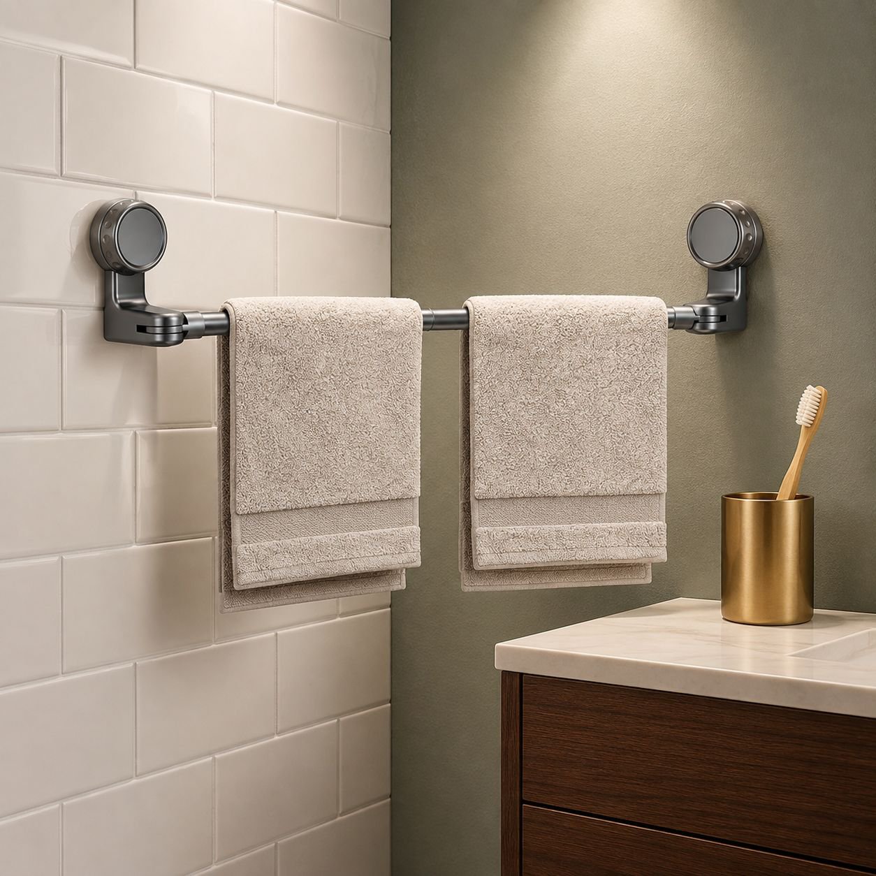 No-Drill Extendable Rotating Towel Holder with Suction Cup