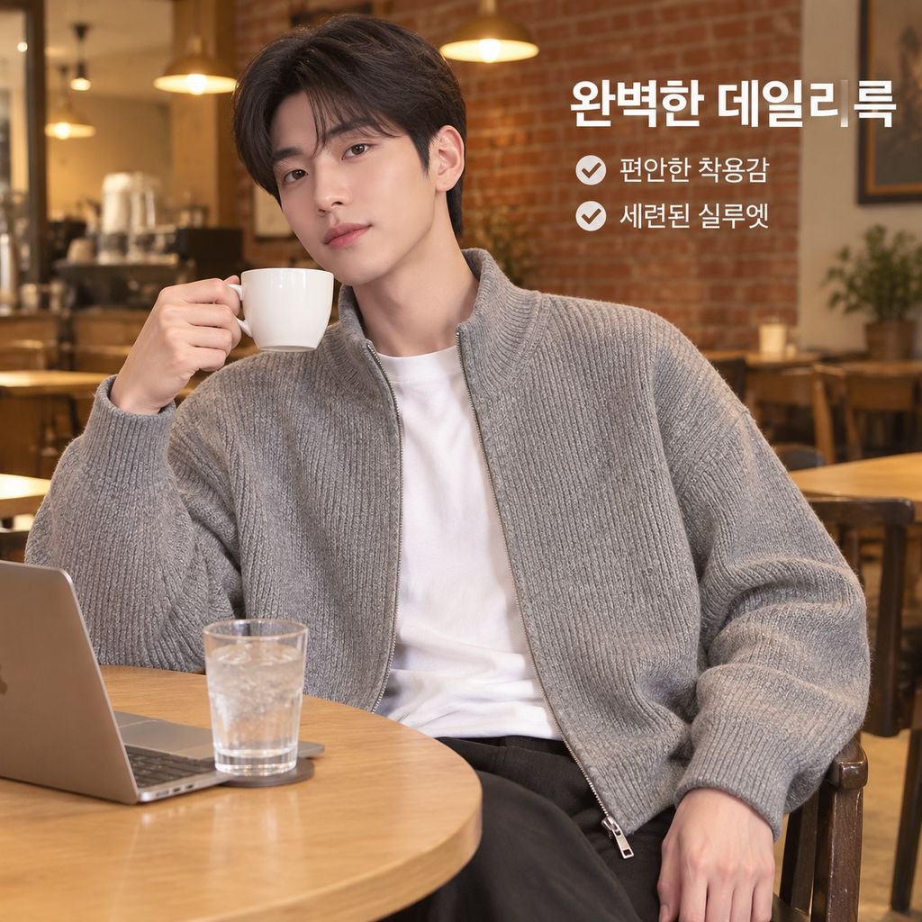 남성용 이중 지퍼 니트 가디건