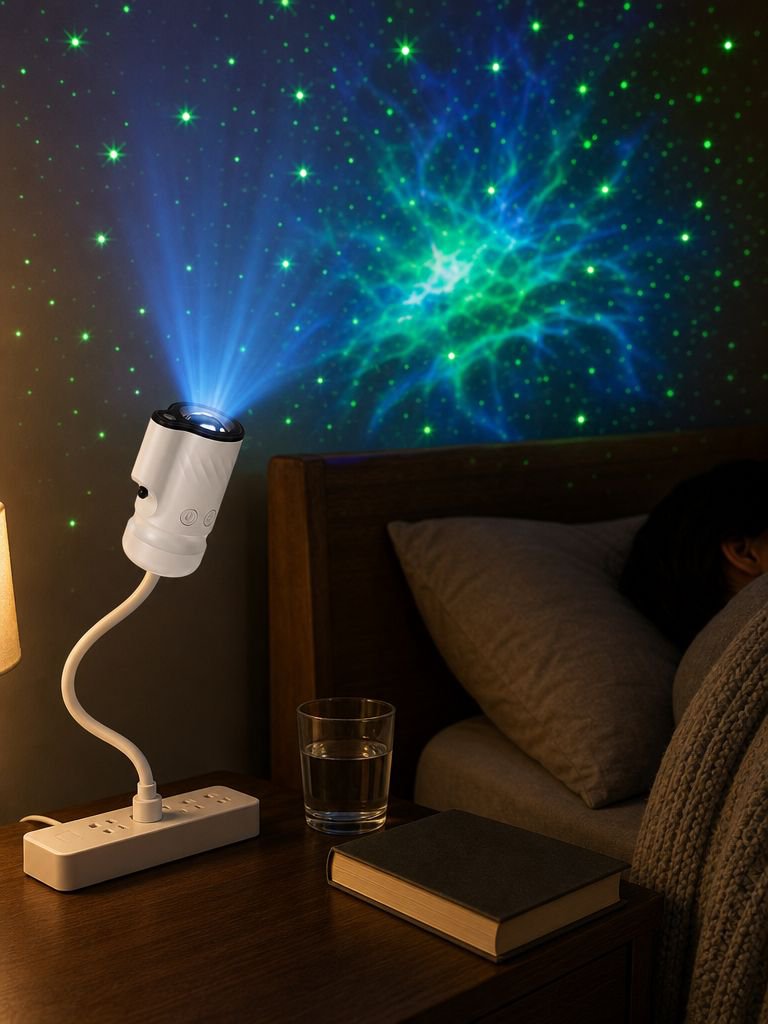 Car interior with starry sky projection effect