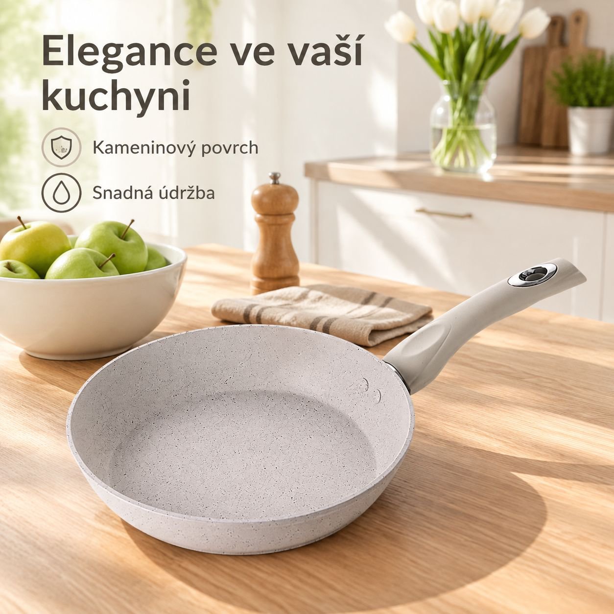 Nepřilnavá kameninová pánev na steaky a palačinky, zesílená pro indukci a plyn