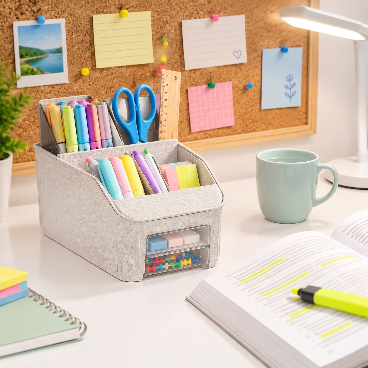 Compact desktop storage container for small items