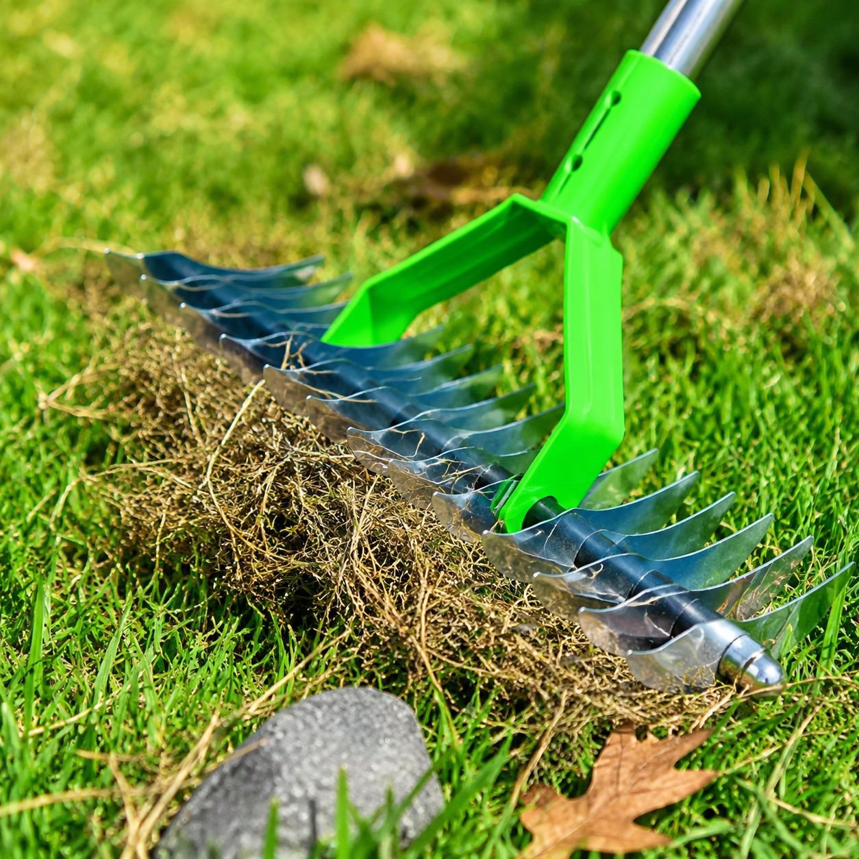 Lawn mower, carbon steel, sturdy, rust-resistant, durable, grass mat removal rake, manual garden rak