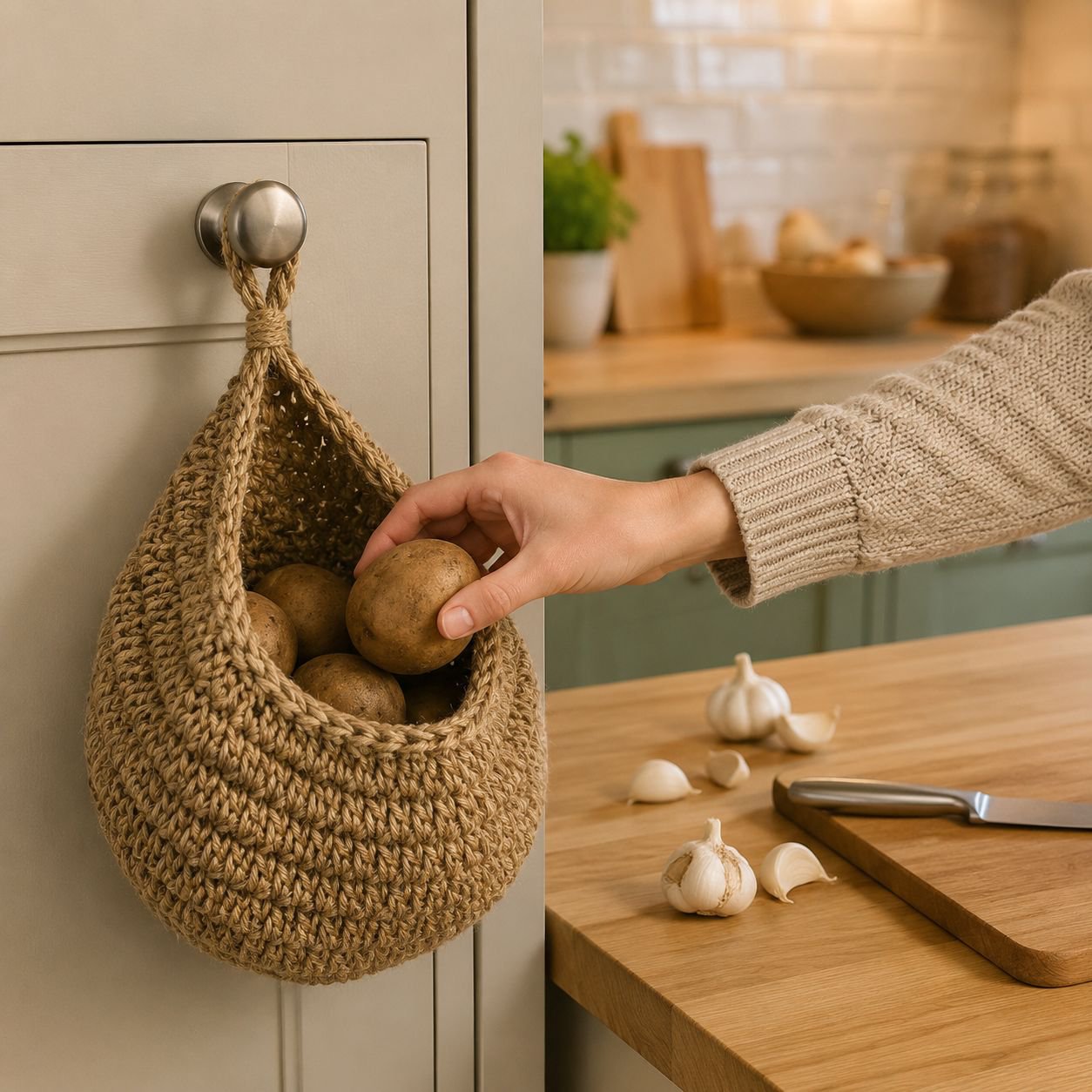 Natural Cotton Cord Storage Bag for Kitchen, Decorative, Reusable