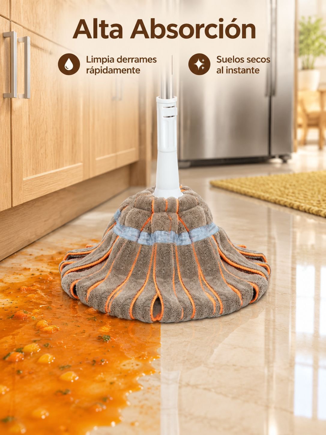 Fregona autoescurrible de alta absorción.