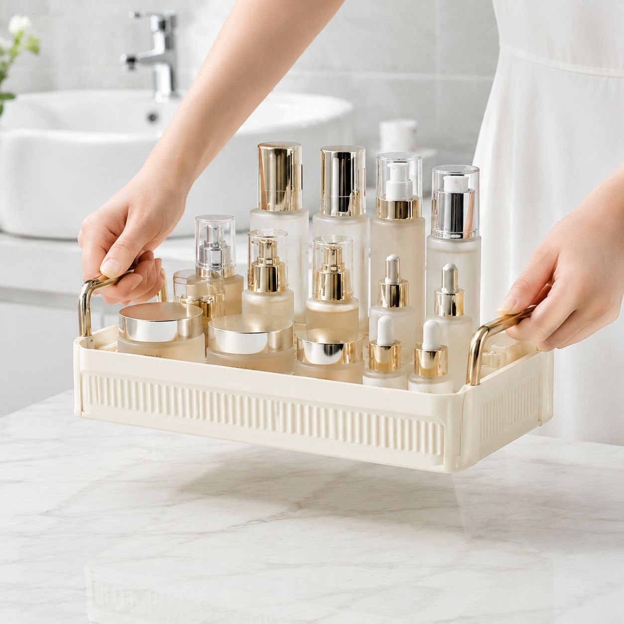 Modern cosmetic shelf for beauty essentials