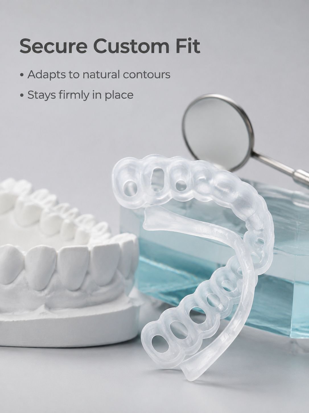 Close-up of invisible veneers fitting over teeth
